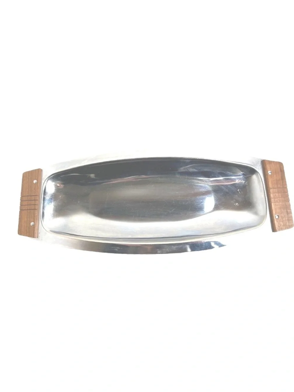 Vintage Mid-Century Modern Chrome and Wood Serving Tray